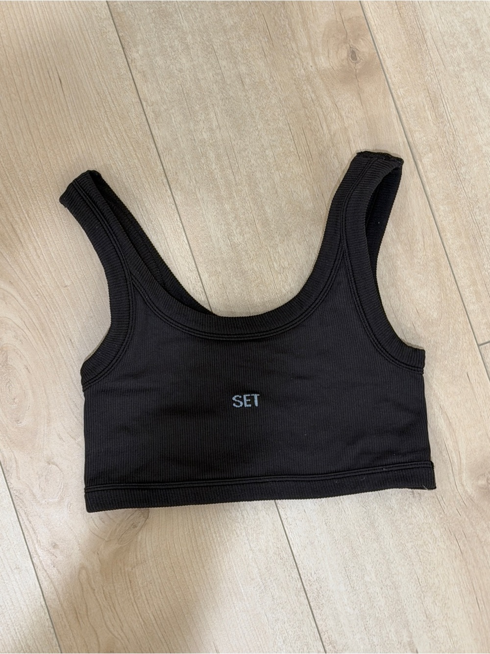 SET ACTIVE - Brown Ribbed Scoop-Neck Sports Bra